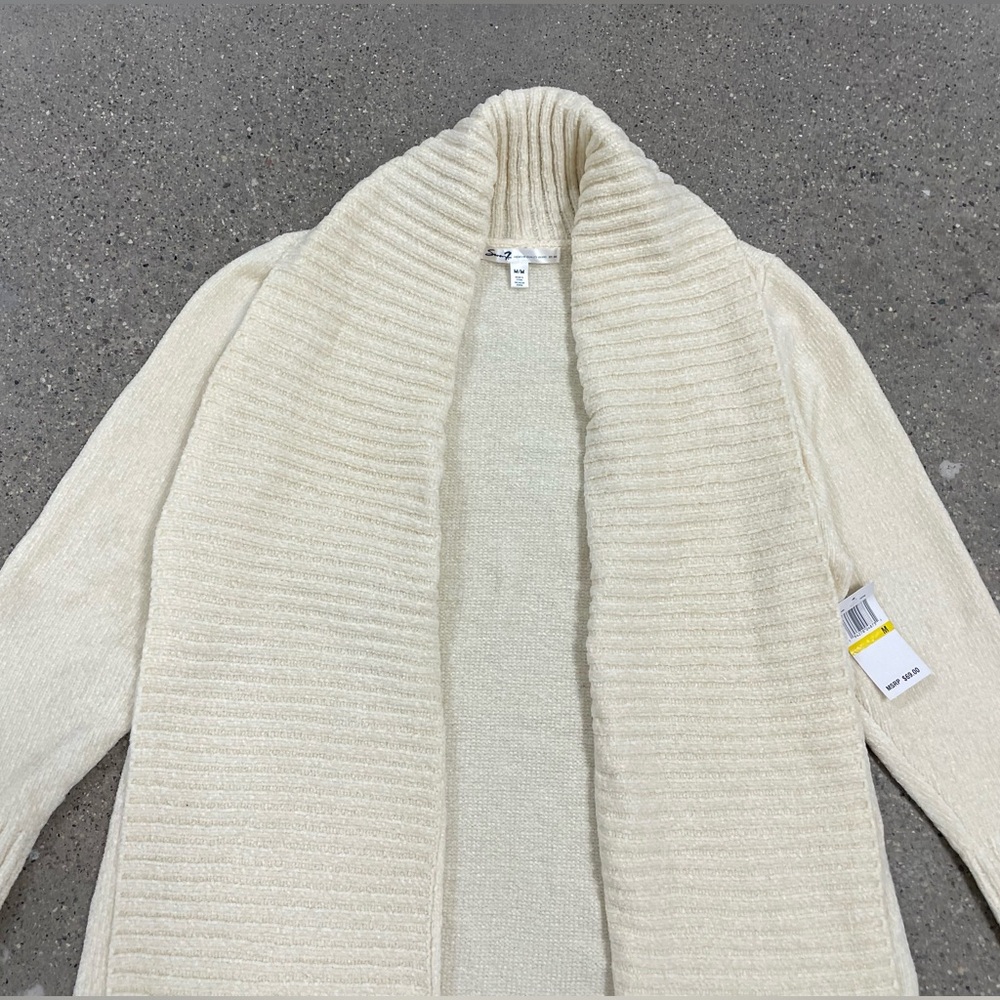 NWT $69 Seven7 Super Soft Cozy Chenille Cardigan Sweater Antique White size Med - Picture 4 of 16